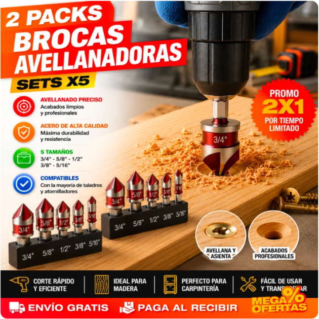 Promo 2x1 Set Brocas Avellanadoras – Esconde la Cabeza del Tornillo y Deja Acabado Pro